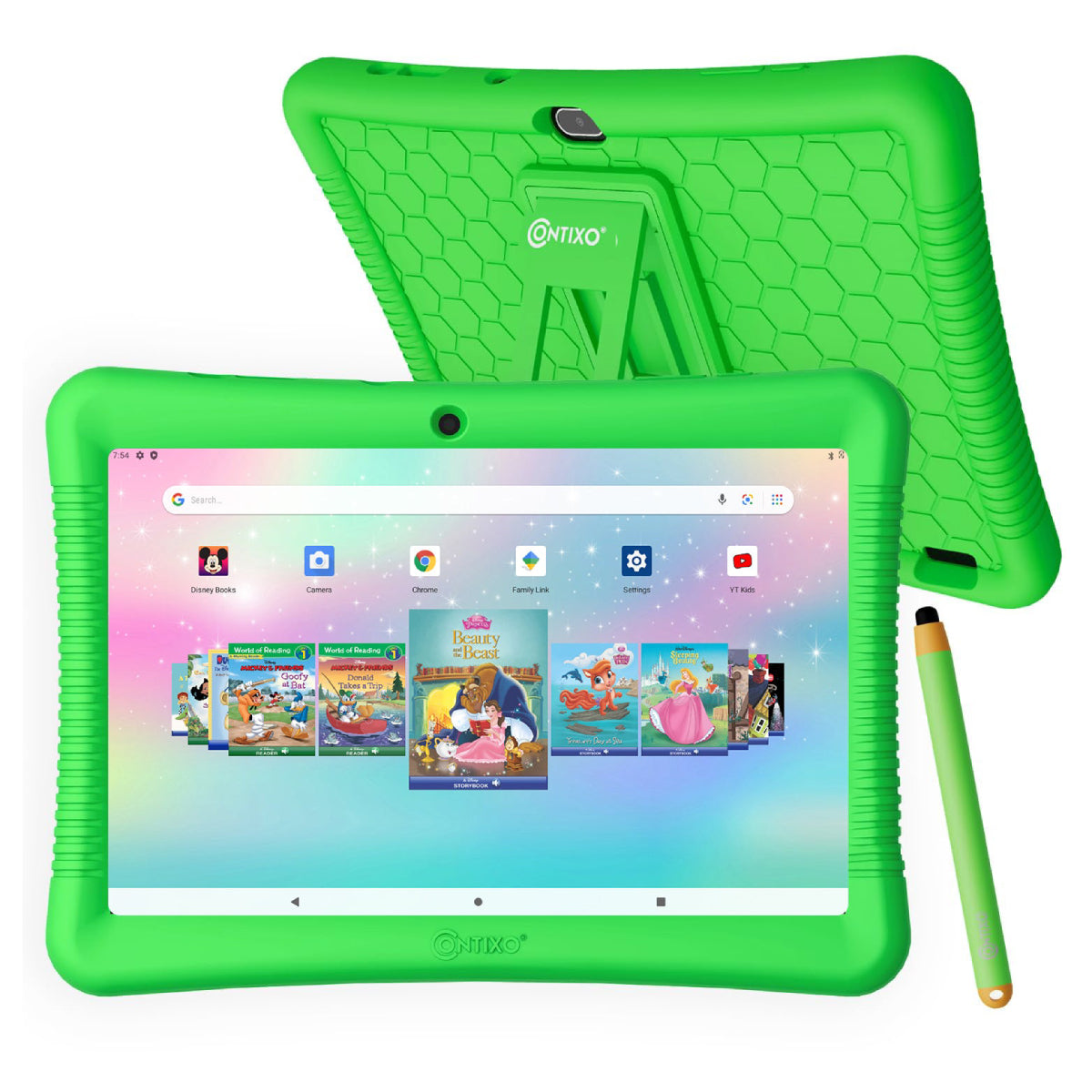 Bundle: Contixo 10" Kids Tablet + Contixo KB2 Kids Wired Over-the-Ear Headphones + Contixo Kids Bluetooth Karaoke Speaker with Two Wireless Microphones - Green