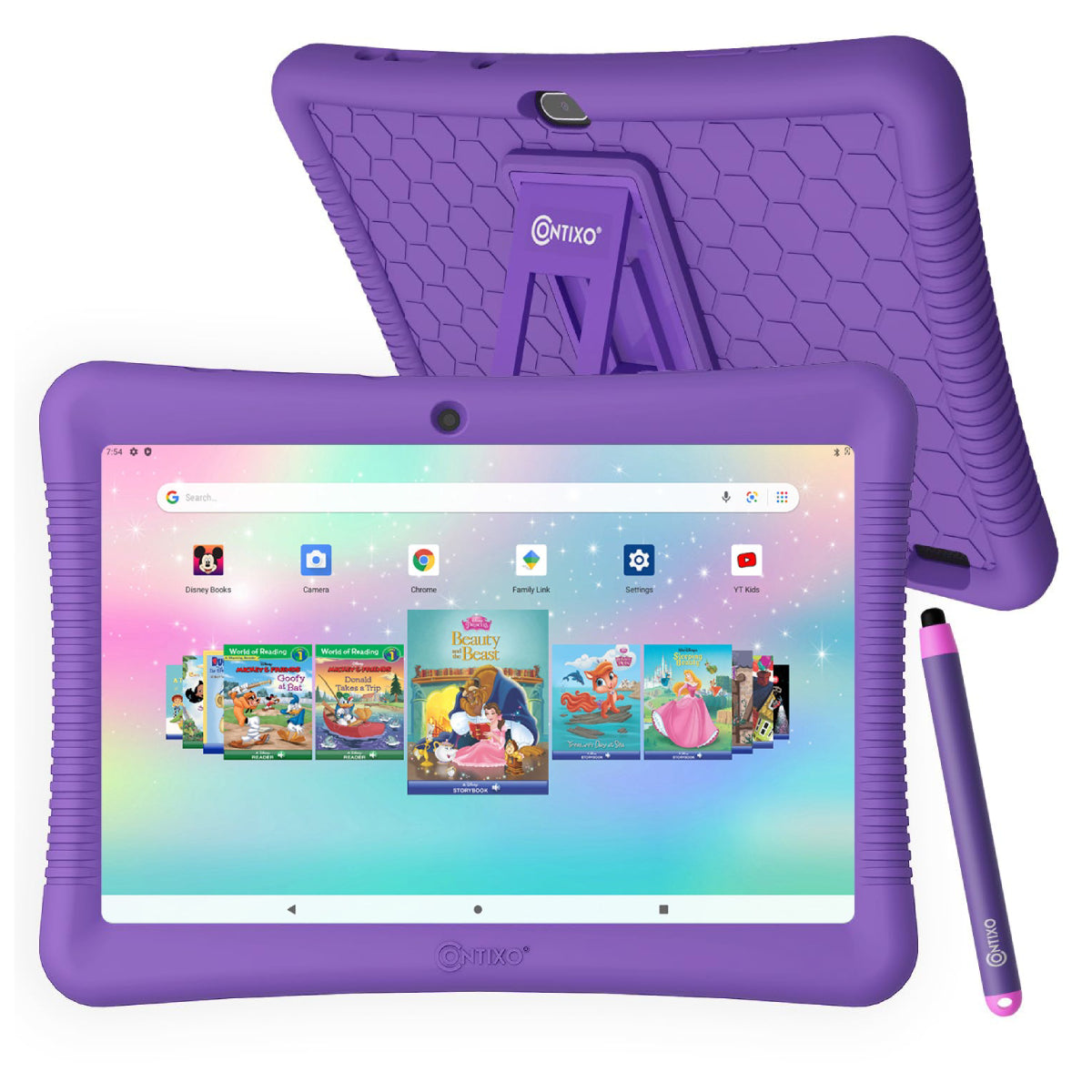 Bundle: Contixo 10" Kids Tablet + Contixo KB2 Kids Wired Over-the-Ear Headphones + Contixo Kids Bluetooth Karaoke Speaker with Two Wireless Microphones - Purple