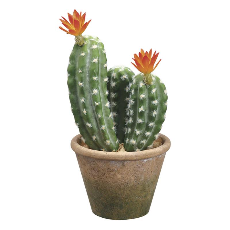 Allstate Floral 12.5" Blooming Artificial Column Cactus Plant with Papier Mache Pot - Green