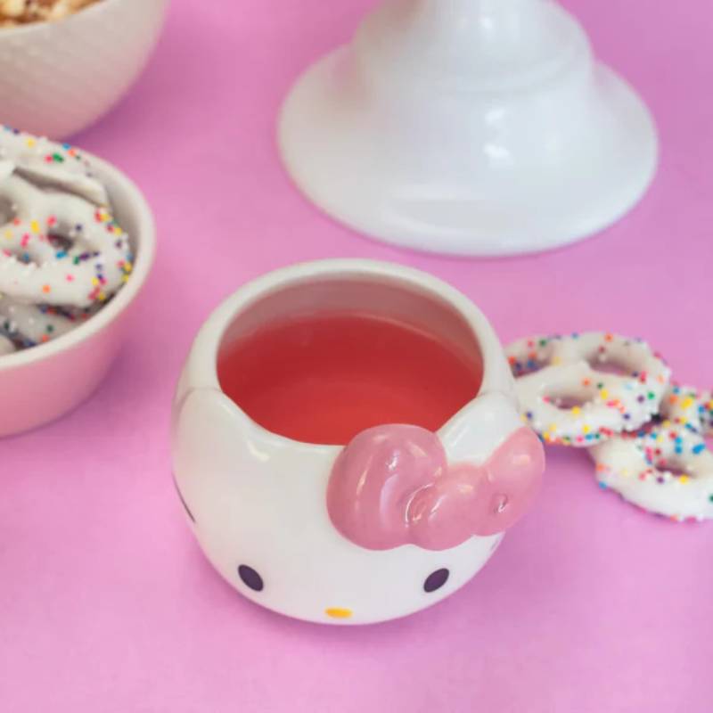 Sanrio Hello Kitty Pink Bow 3 oz Sculpted Ceramic Mini Mug - White/Pink
