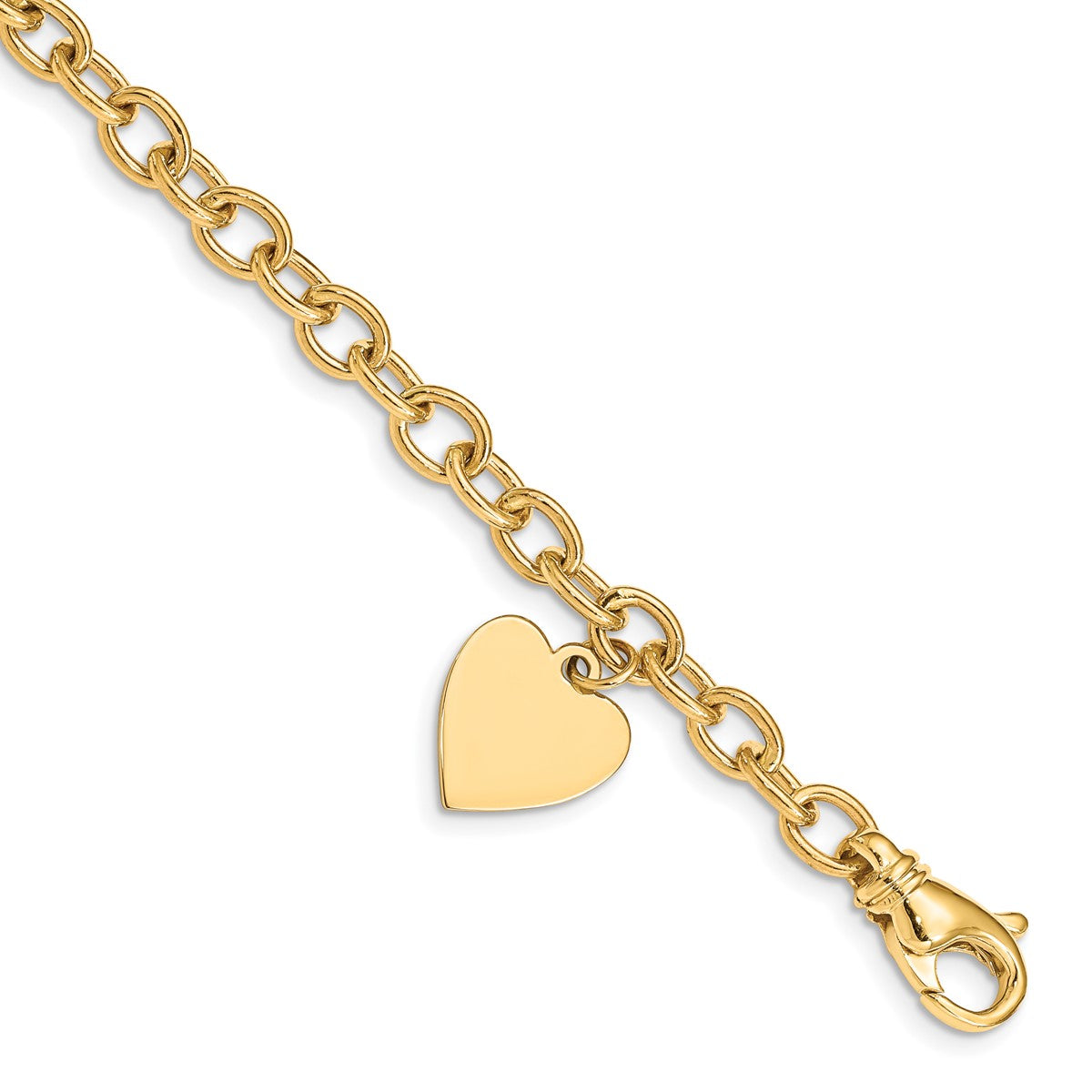 14K Women's 7.5" Link with Heart Charm Bracelet in 14K Yellow Gold