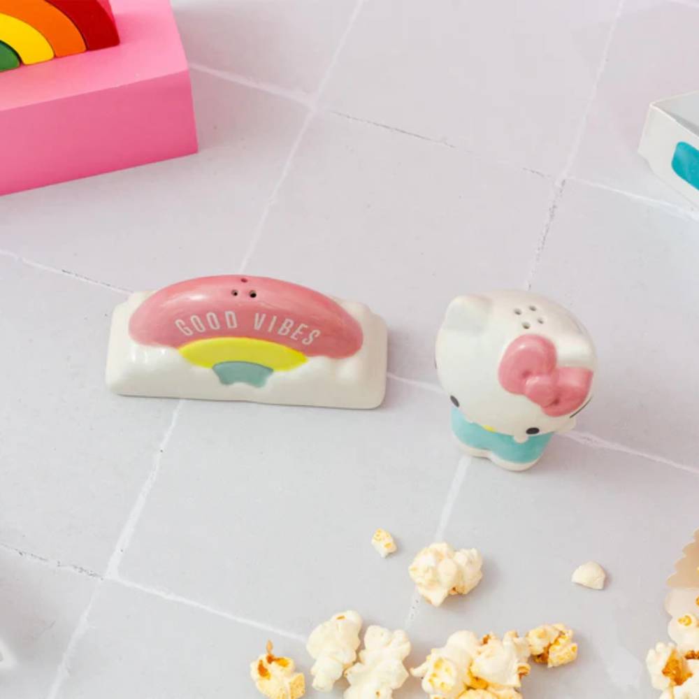 Sanrio Hello Kitty Rainbow 3" Ceramic Salt and Pepper Shaker Set (2-Pieces)