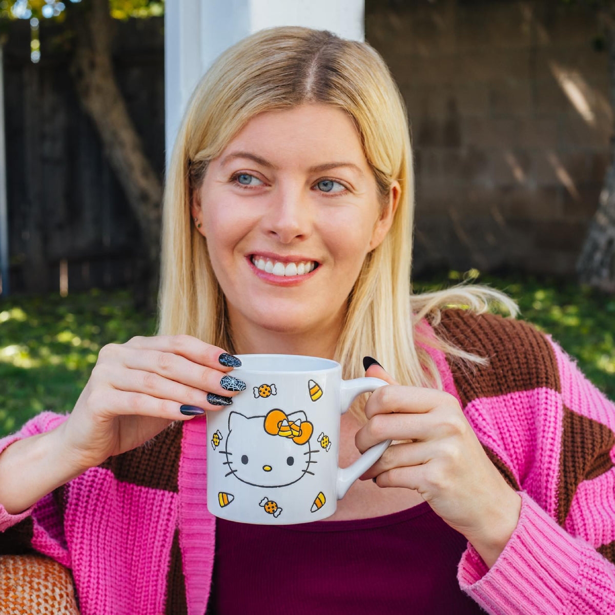 Sanrio Hello Kitty Candy Corn 14 oz Wax Resist Ceramic Pottery Mug - White