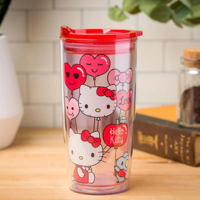 Hello Kitty Strawberry Face 20 oz Double Wall Travel Tumbler with Slide Close Lid - Pink