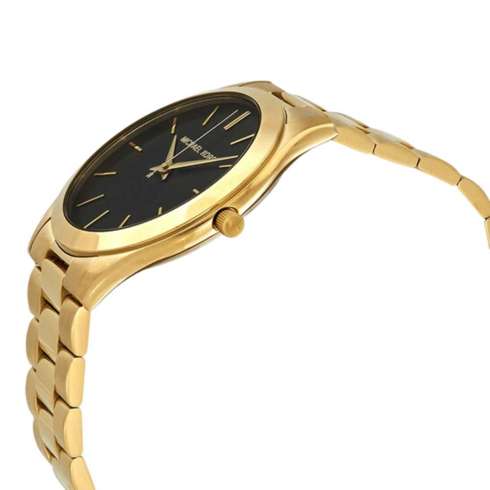 Michael Kors Slim Runway Men's 44mm Yellow Gold-Tone Bracelet Watch - Black Dial