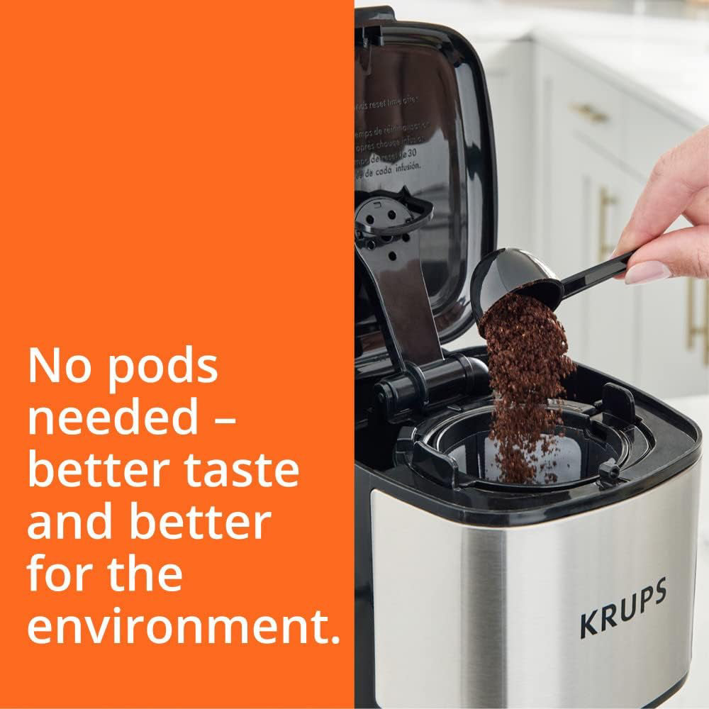 Krups KM207D50 Simply Brew 2 Cup 4-in-1 Coffee Machine with Stainless Steel Travel Tumbler - Black/Stainless