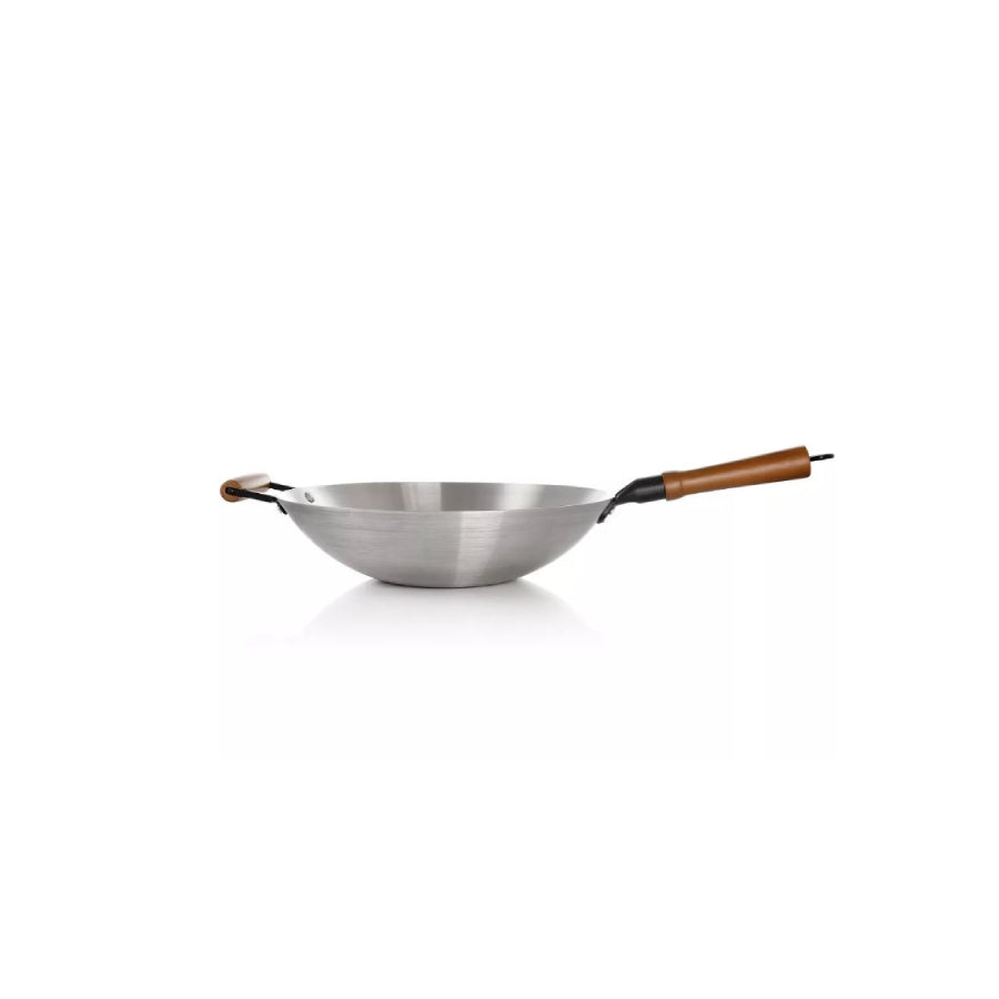 Oster Sangerfield 137514.01 14" Stainless Steel Flat Bottom Wok with Wooden Handles - Silver