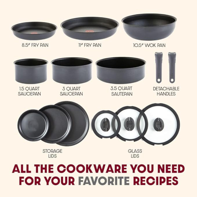 T-fal Ingenio Expertise Non-Stick Cookware (Set of 14) - Smoke Gray