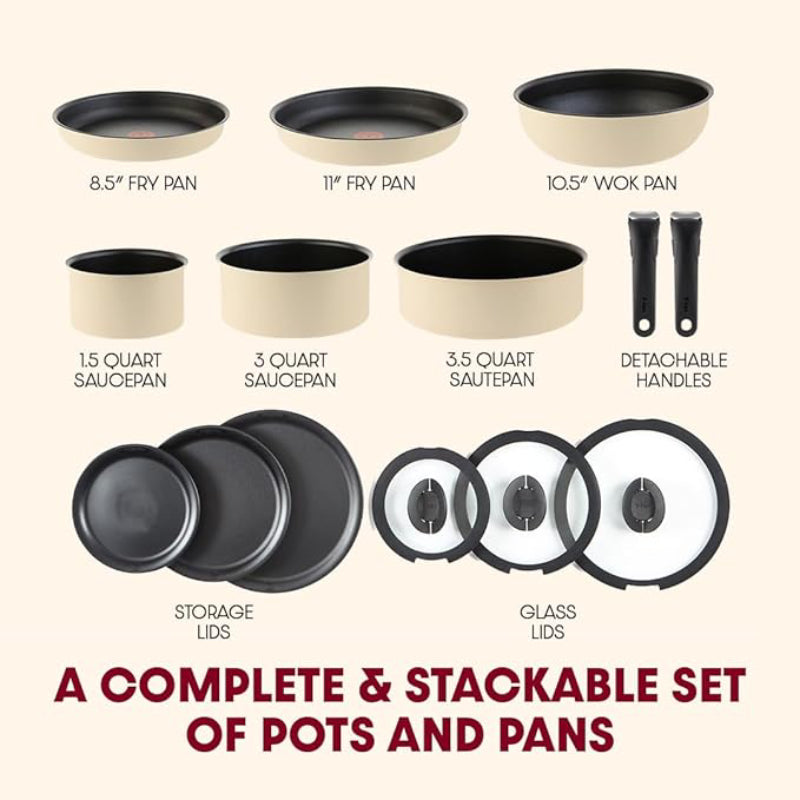 T-fal Ingenio Expertise Non-Stick Cookware (Set of 14) - French Vanilla