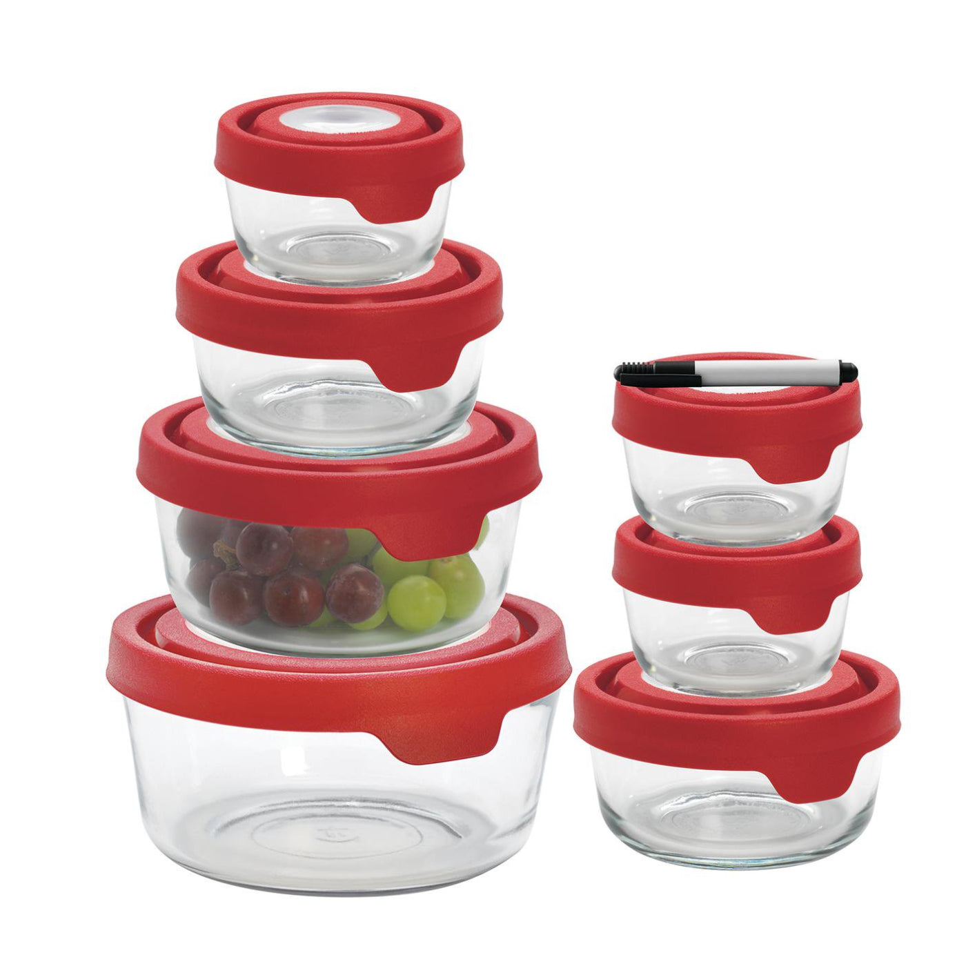 Juego de recipientes de vidrio para almacenar alimentos con tapas TrueSeal de Anchor Hocking (15 piezas), rojo y transparente