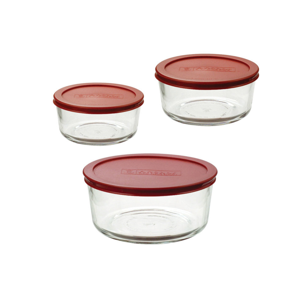 Juego de recipientes de vidrio para almacenar alimentos con tapas de Anchor Hocking (6 piezas), rojo y transparente
