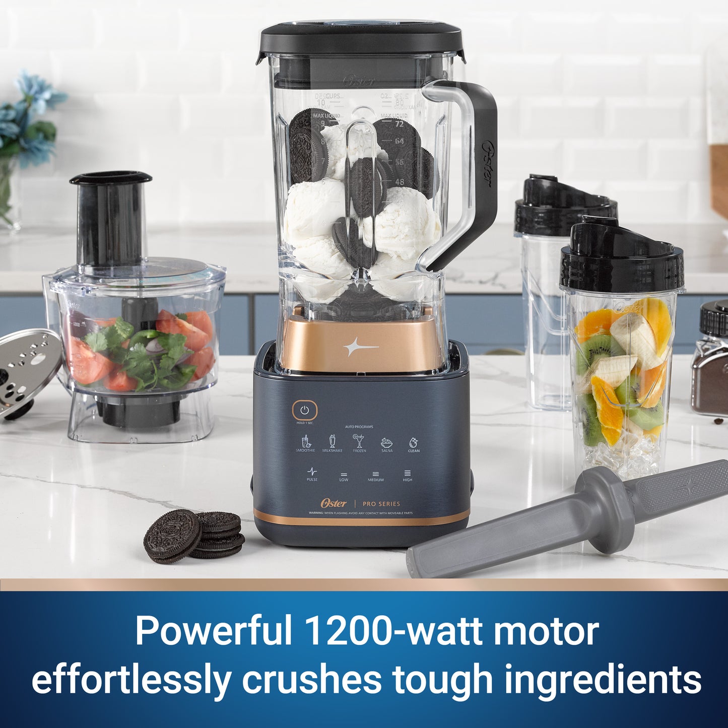 Oster XL Professional Kitchen System with Tamper Tool, Food Processor, 2 Blend-n-Go Cups, and Mini Jar