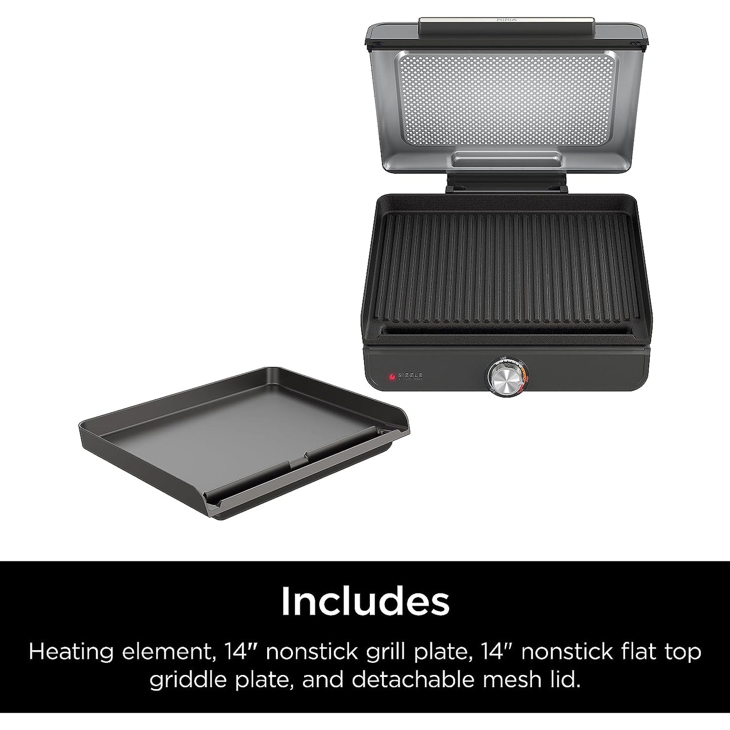 Ninja GR101 Sizzle Smokeless Indoor Grill & Griddle with Edge-to-Edge Heating - Gray/Silver