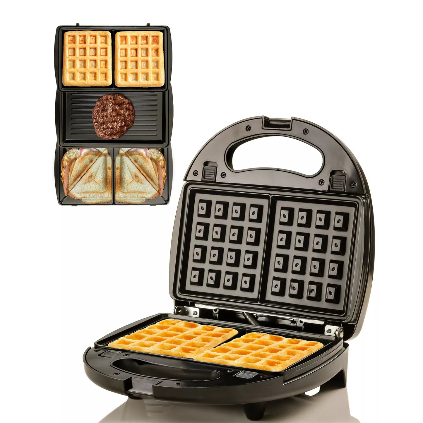 Sandwichera eléctrica 3 en 1 Ovente con placas antiadherentes extraíbles - Color negro