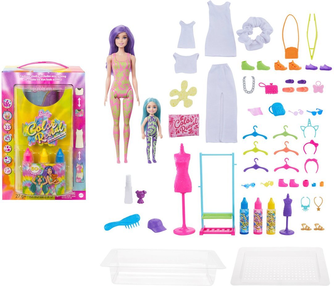 Barbie Color Reveal Tie Dye Fashion Maker con 2 muñecas y accesorios