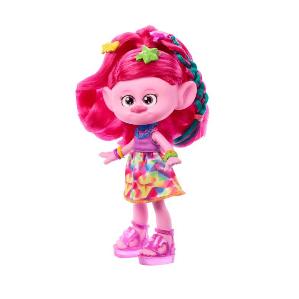 Muñeca de moda Queen Poppy con peinado fantástico y más de 15 accesorios para el cabello de Dreamworks Trolls Band Together