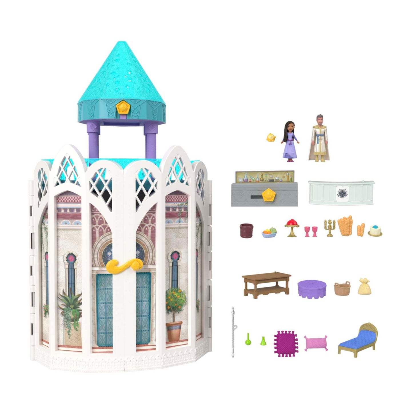 Casa de muñecas Disney Wish Rosas Castle con 2 minimuñecas articuladas y figura de estrella