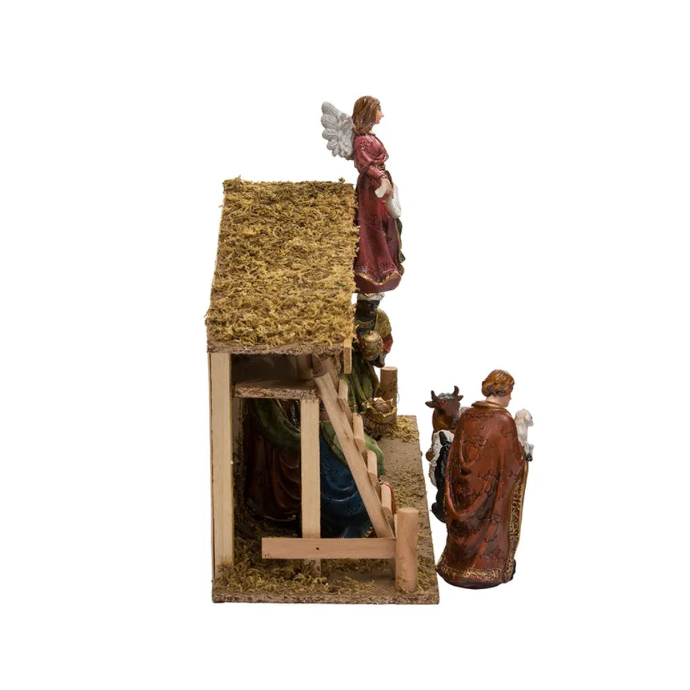 Kurt Adler 12-Piece Nativity Set with Wooden Stable