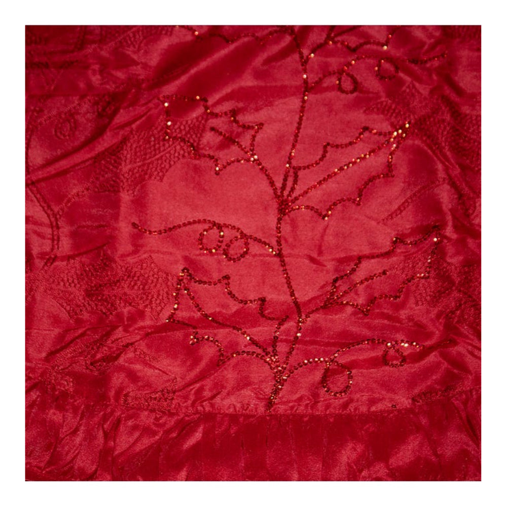 Kurt Adler 48" Sequined Holly Tree Skirt, Red
