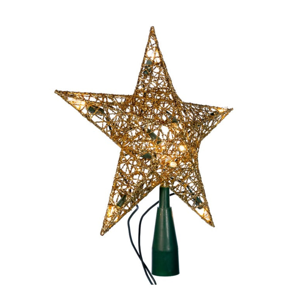 Kurt Adler 10-Light Gold Wire Star Treetop, 9-Inch