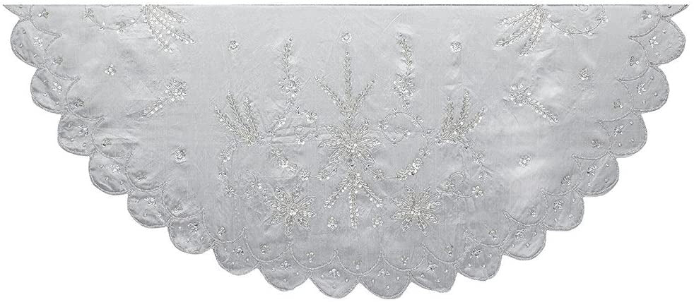 Kurt Adler 48" Hand Embroidered Tree Skirt - Silver - Curacao
