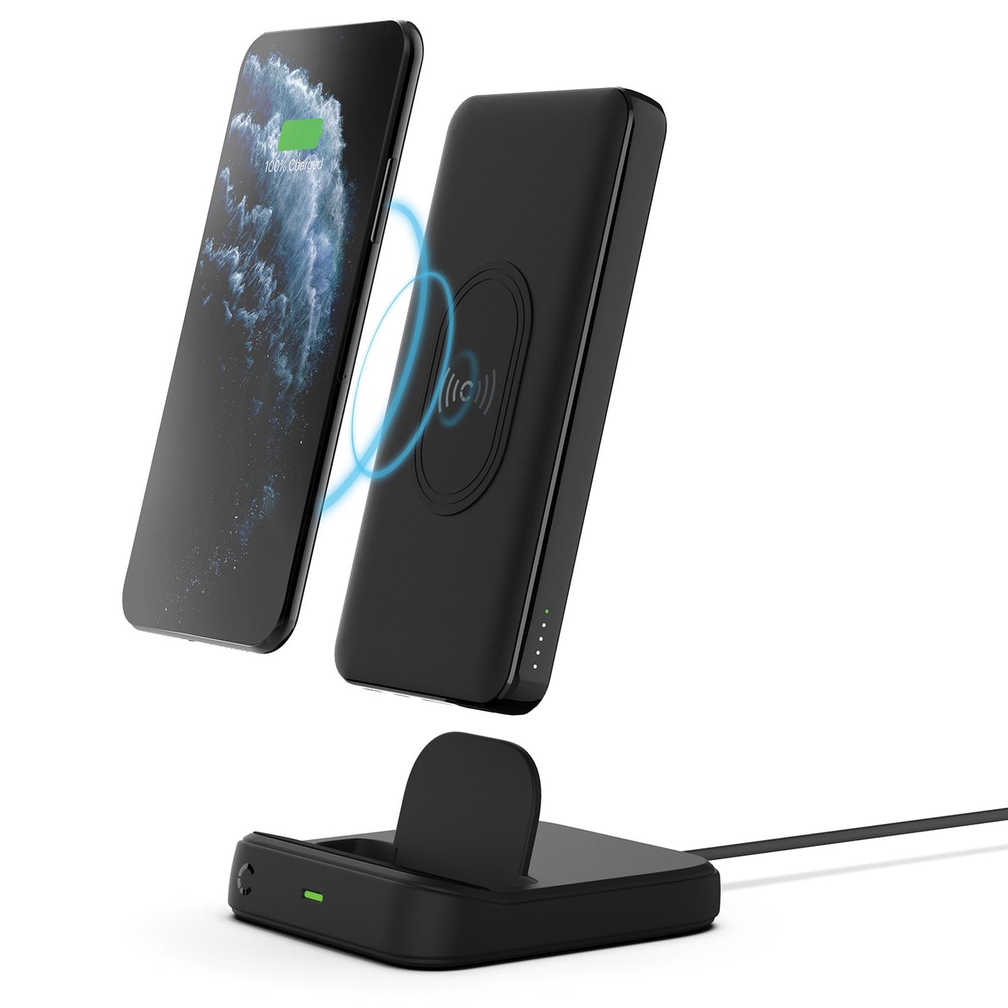 Banco de energía inalámbrico y base de carga Cygnett ChargeUp Duo de 10 000 mAh, color negro