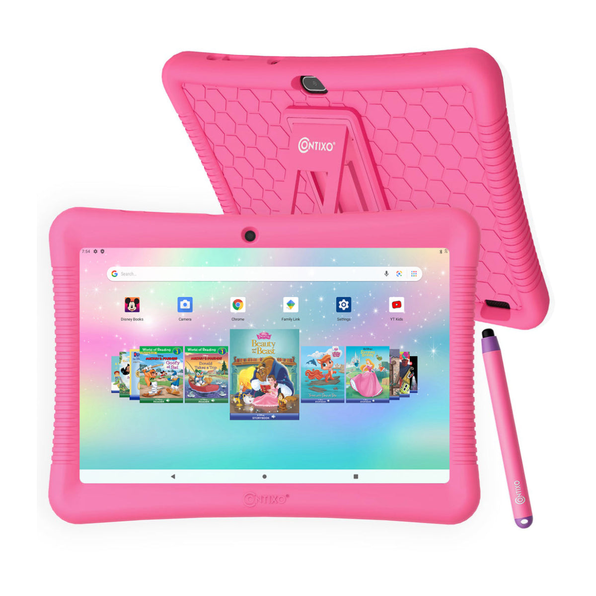 Bundle: Contixo 10" Kids Tablet + Contixo KB2 Kids Wired Over-the-Ear Headphones + Contixo Kids Bluetooth Karaoke Speaker with Two Wireless Microphones - Pink