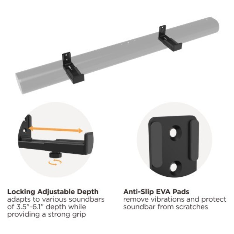 Screengrip SB-67 Adjustable Wall Mount Brackets for Soundbars - Matte Black
