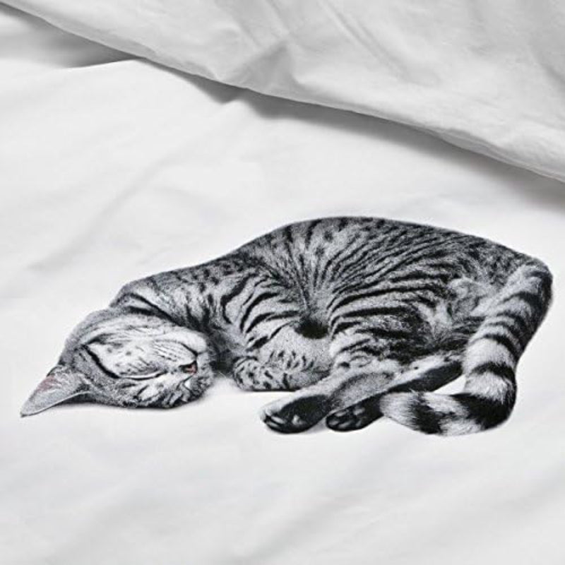 Juego de funda de edredón de 2 piezas tamaño twin de Snurk con diseño de Ollie The Cat, color blanco y gris