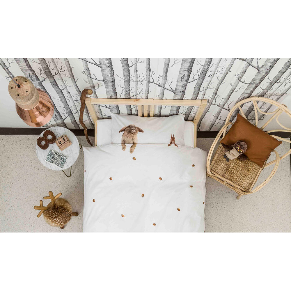 Snurk Twin Size 2-Piece Furry Friends Duvet Cover Set - White/Brown