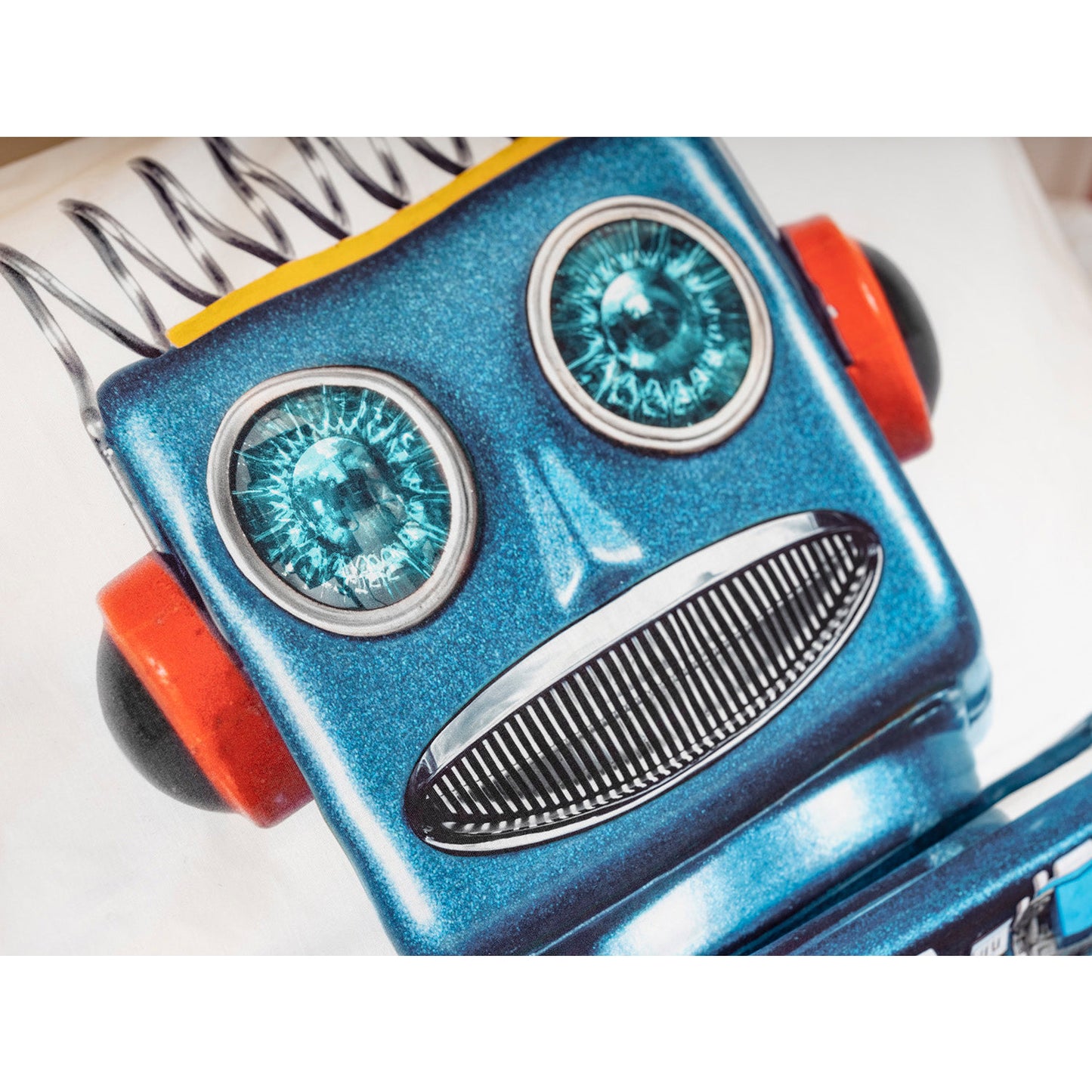 Juego de funda nórdica de dos piezas con diseño de robot Snurk, tamaño doble, blanco y azul