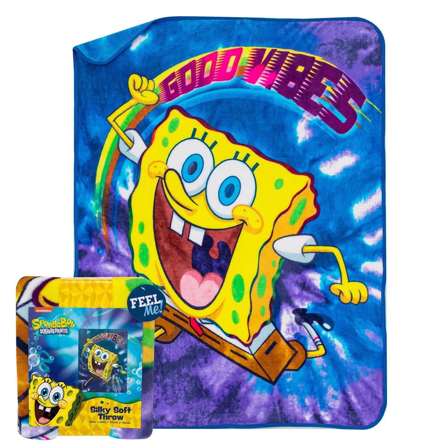 Nickelodeon SpongeBob Tie Dye Ready Silk Touch Throw Blanket - Blue/Yellow
