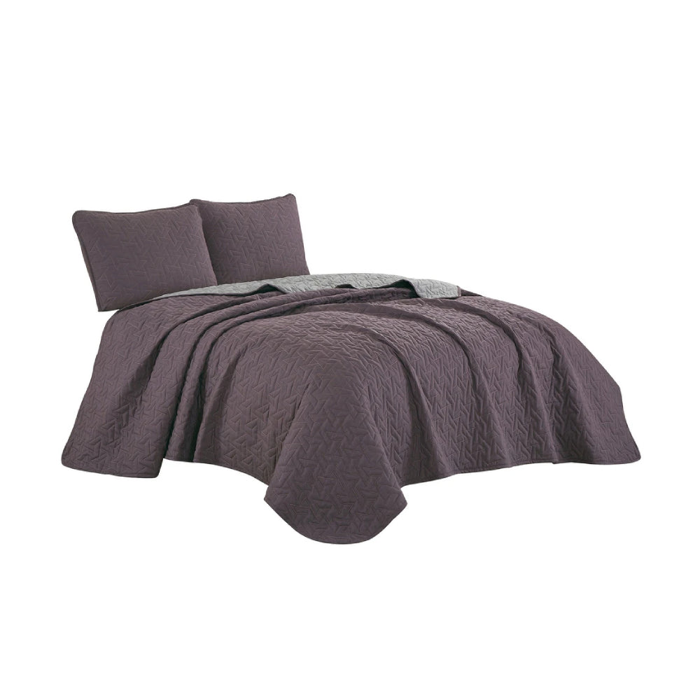 Esca Lada Queen Size 3-Piece Microfiber Reversible Bedspread Set - Purple