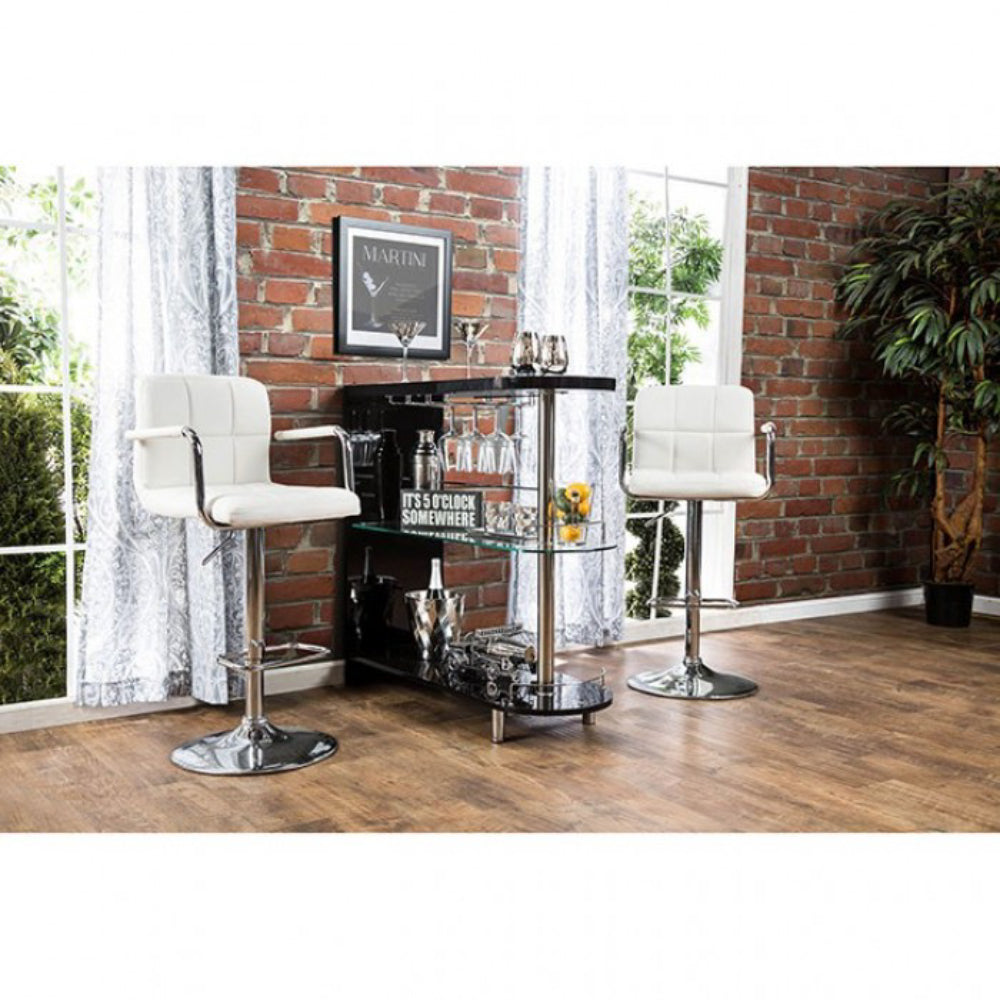 Numbi 41" Mini Server with Glass Shelf and Wine Glass Hanger by Furniture of America - Black/Chrome