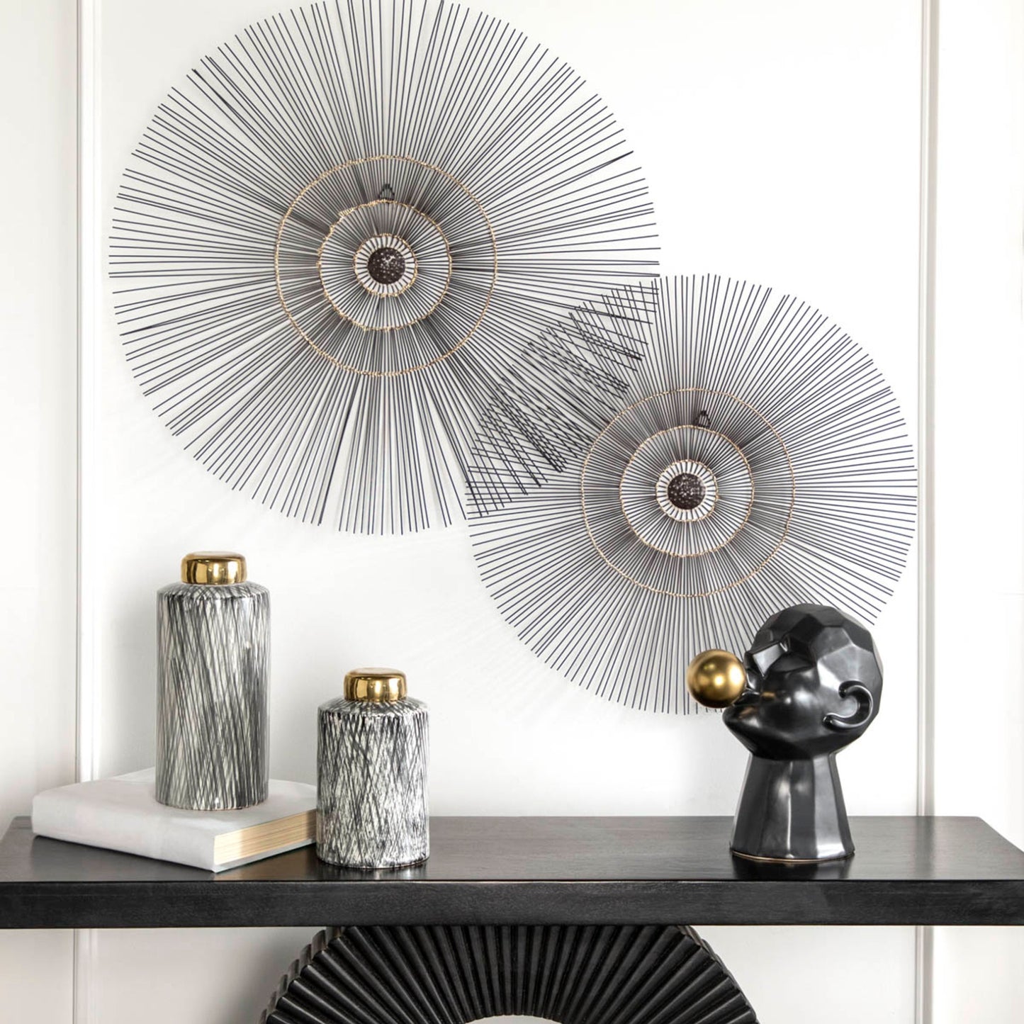 Sagebrook Home Contemporary 13" Ceramic Ginger Jar with Gold Lid - Black/White