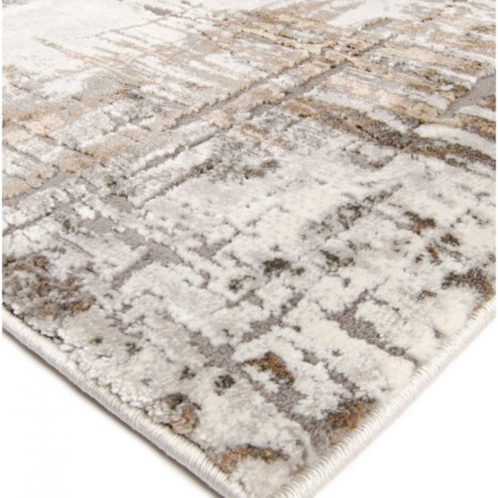Alfombra rectangular tejida a máquina Murana-01 de polipropileno de 1,60 m x 2,30 m, color plateado y beige