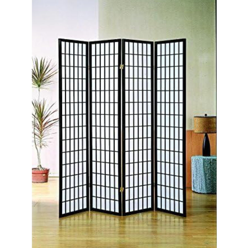 Traditional 70" x 69" 4-Panel Room Divider with White Screen by Milton Greens Stars - Black