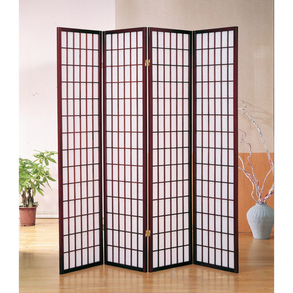 Traditional 70" x 69" 4-Panel Room Divider with White Screen by Milton Greens Stars - Cherry