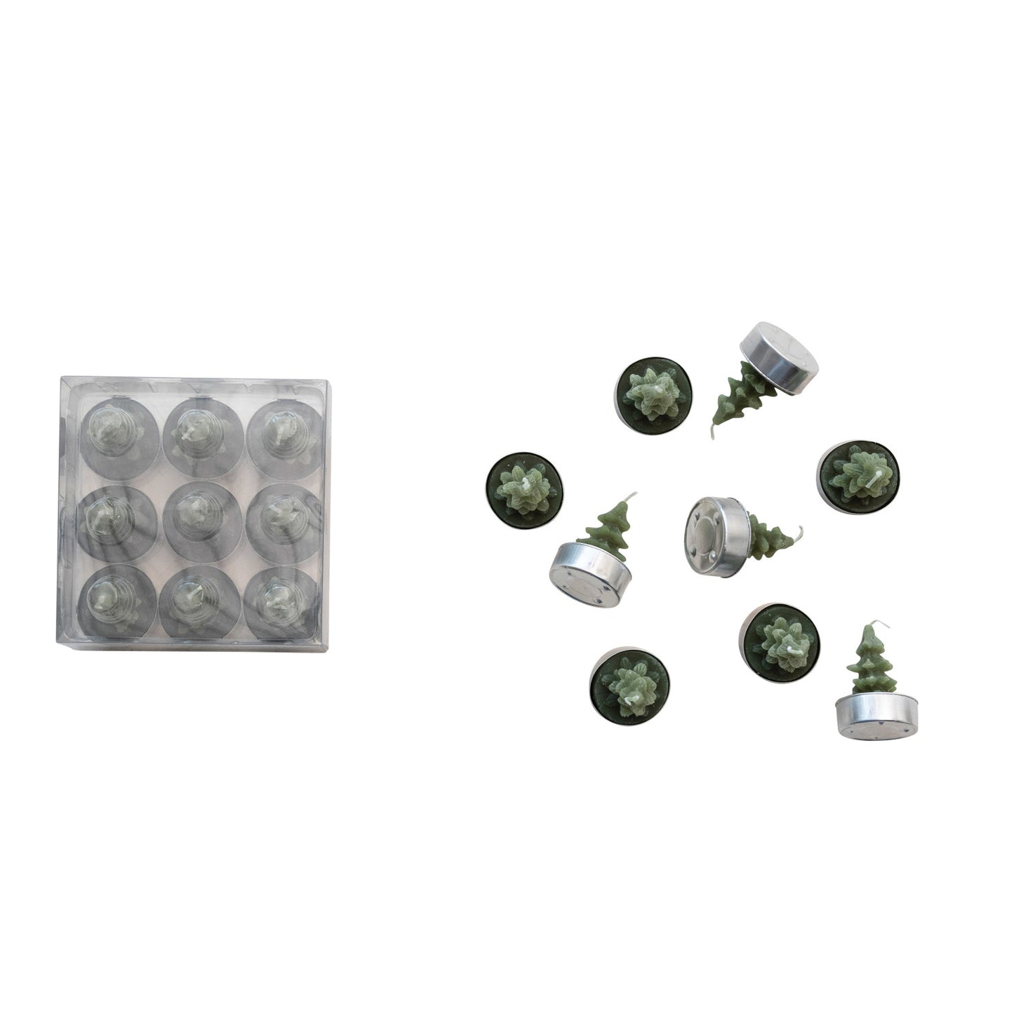 Velas de té con forma de árbol sin aroma de Creative Co-Op (juego de 9) - Evergreen