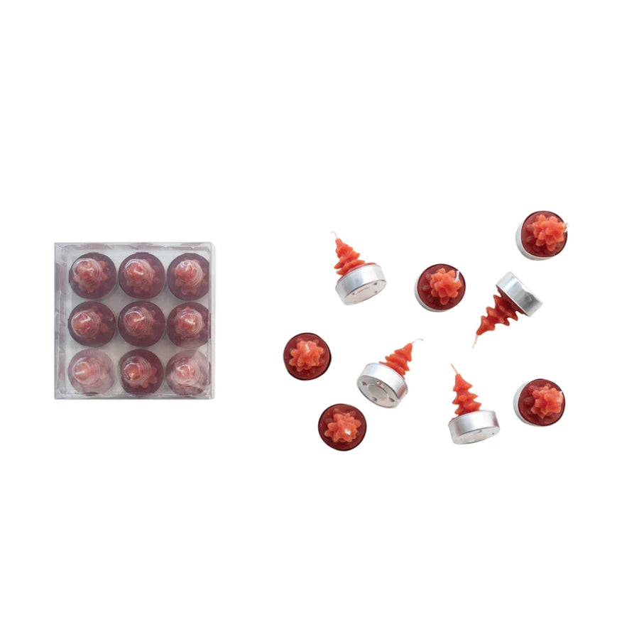 Creative Co-Op Unscented Tree Tealights (Set of 9) - Holly Berry