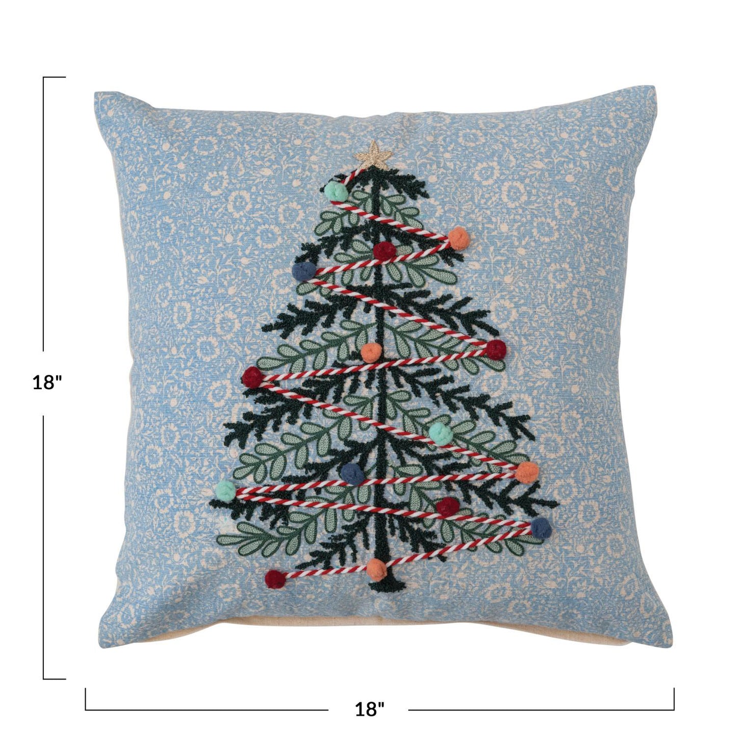 Creative Co-Op 18" Square Cotton Printed Slub Pillow with Christmas Tree - Multicolor