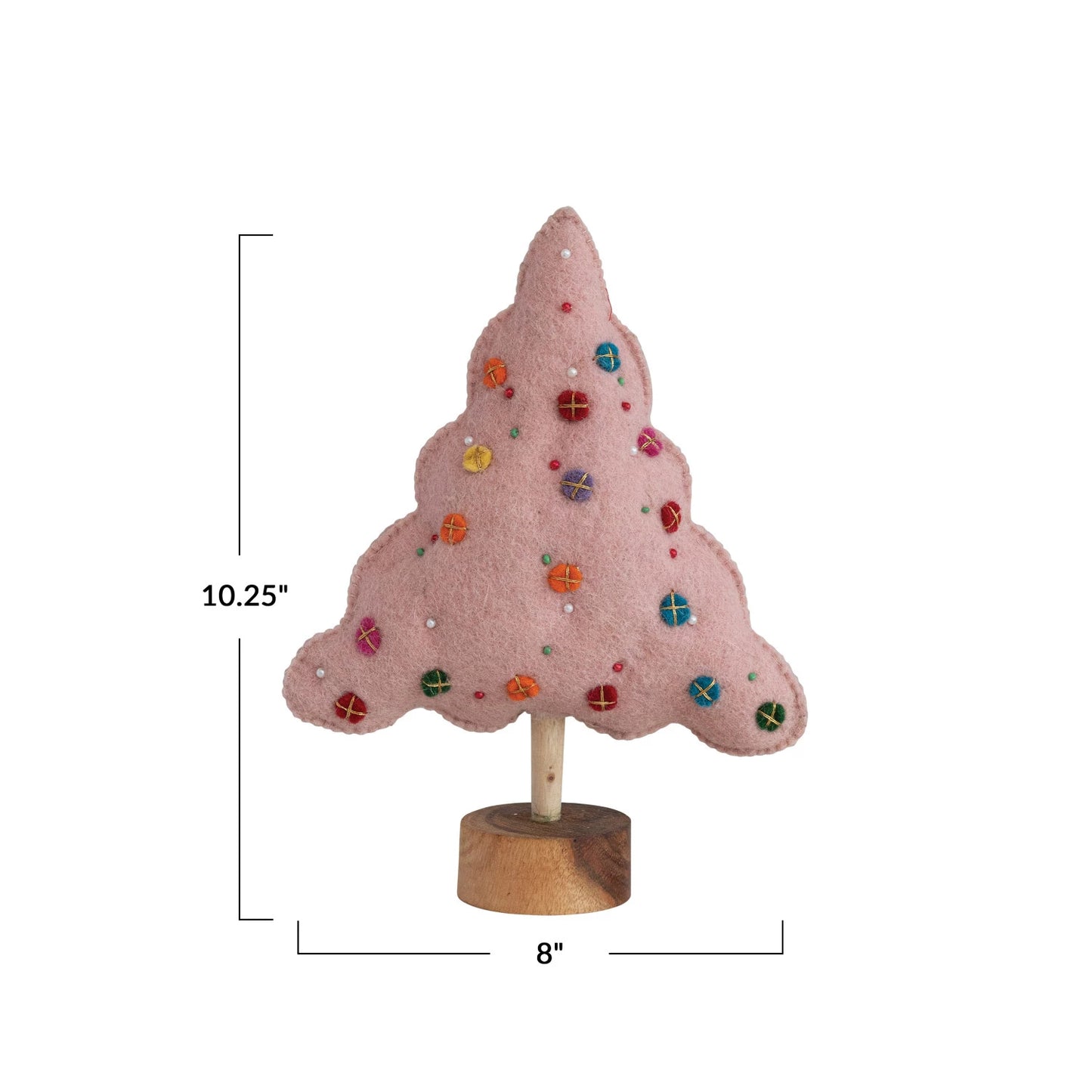 Árbol de fieltro de lana hecho a mano de 10,25" con base de madera de Creative Co-Op - Rosa
