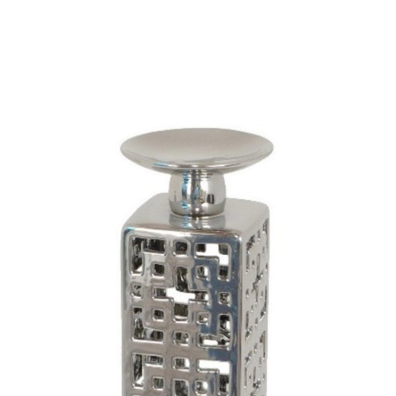 Three Hands 14.25'' Rectangular Table Top Candle Holder- Silver
