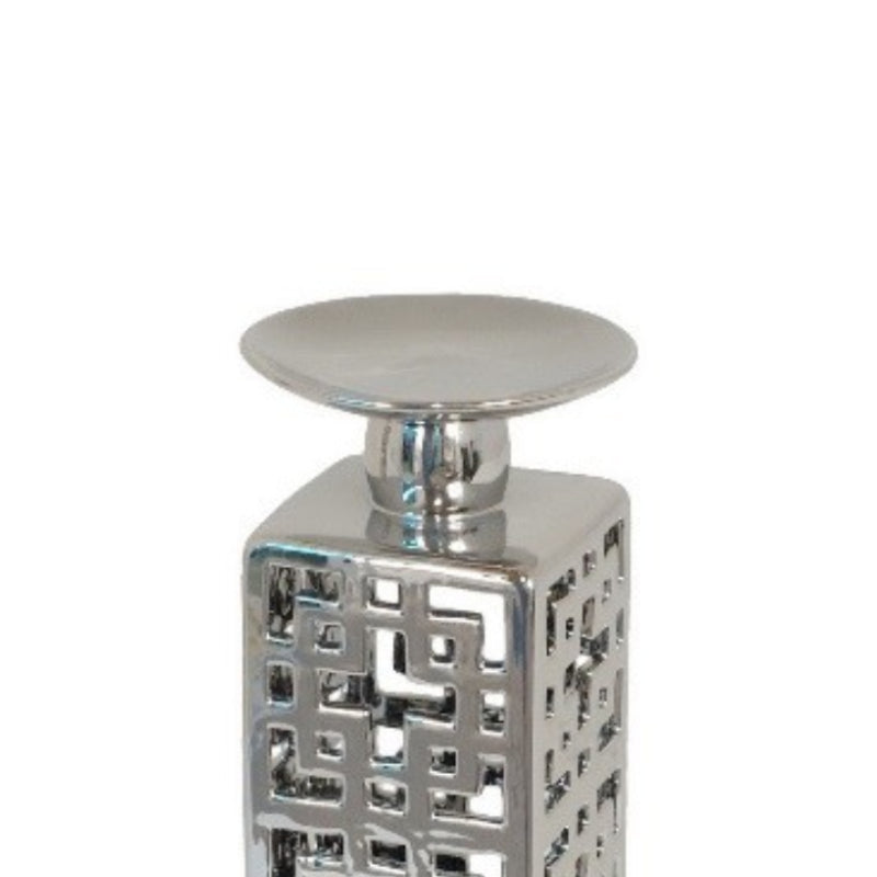 Three Hands 10'' Rectangular Table Top Candle Holder- Silver