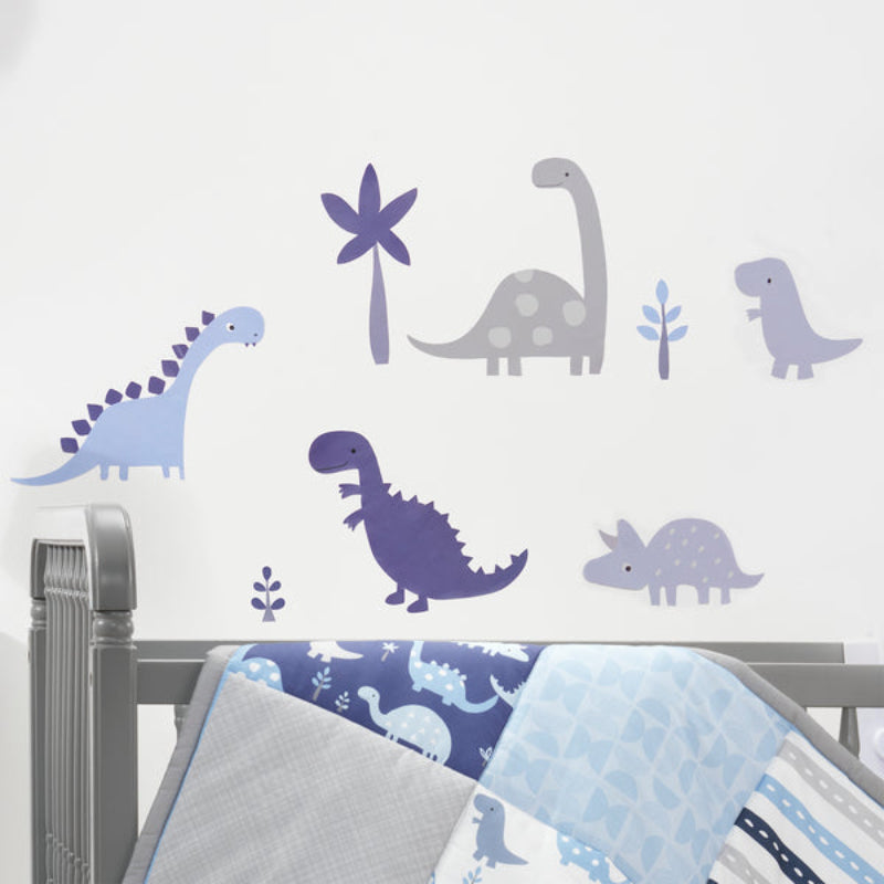 Calcomanías de pared con el rugido del dinosaurio Bedtime Originals: azul y gris