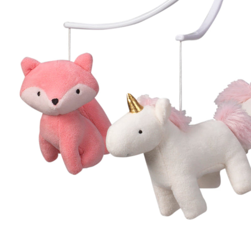 Bedtime Originals Rainbow Unicorn and Fox Musical Baby Crib Mobile - White/Coral