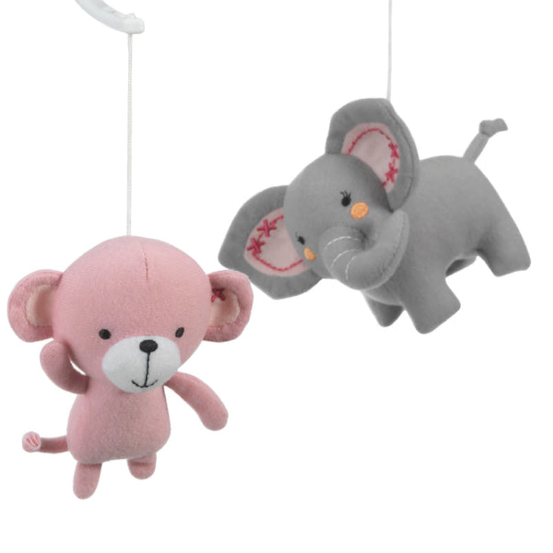 Bedtime Originals Twinkle Toes Monkey and Elephant Musical Baby Crib Mobile - Pink/Gray