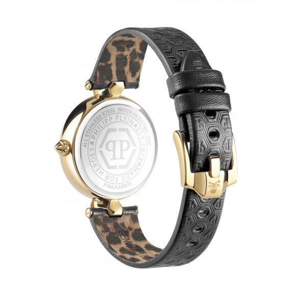 Philipp Plein Couture Women's 32mm Quartz Black Strap Watch - Yellow Gold Dial