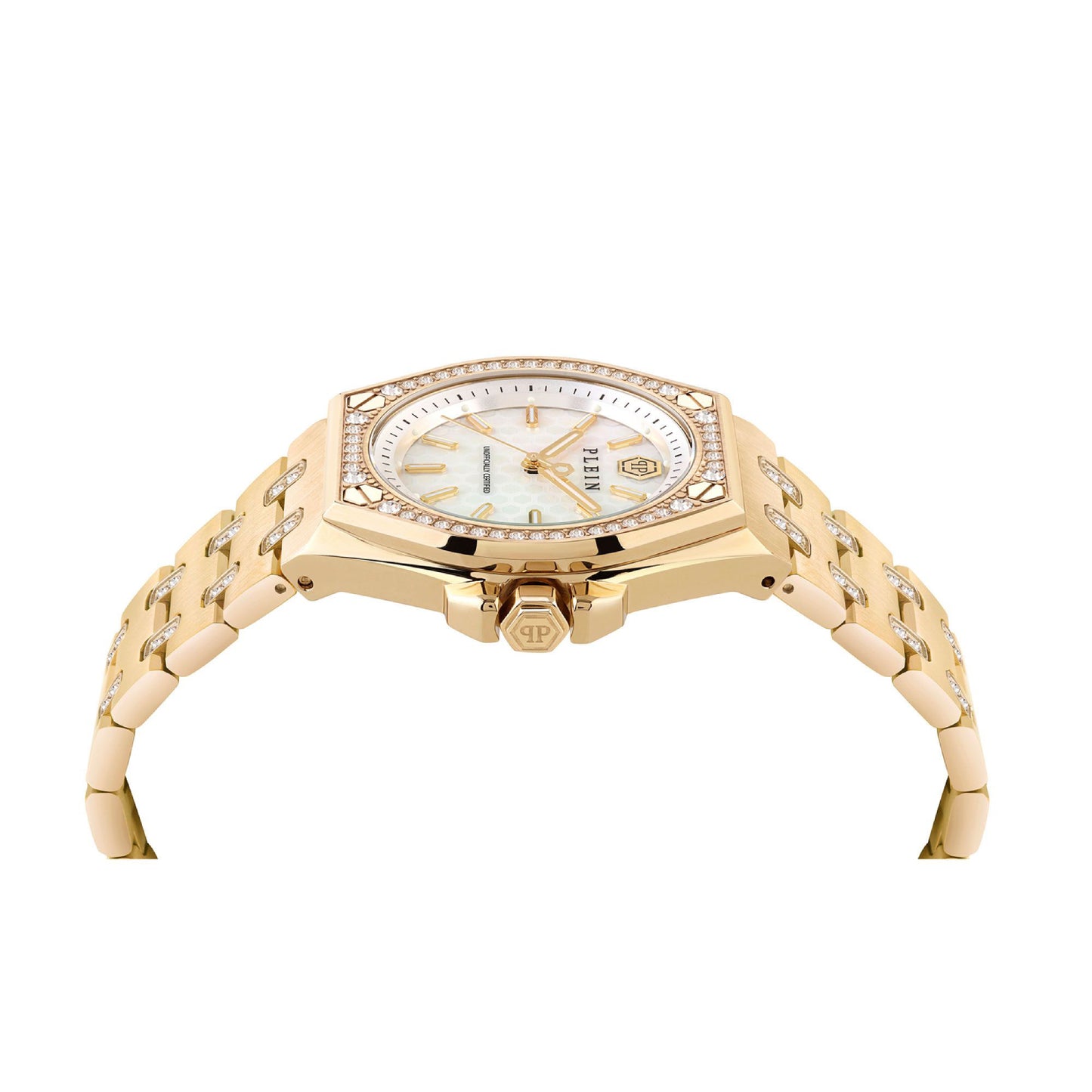 Philipp Plein Extreme Crystal Women's 38mm Three-Hand Yellow Gold Bracelet Watch - White Dial