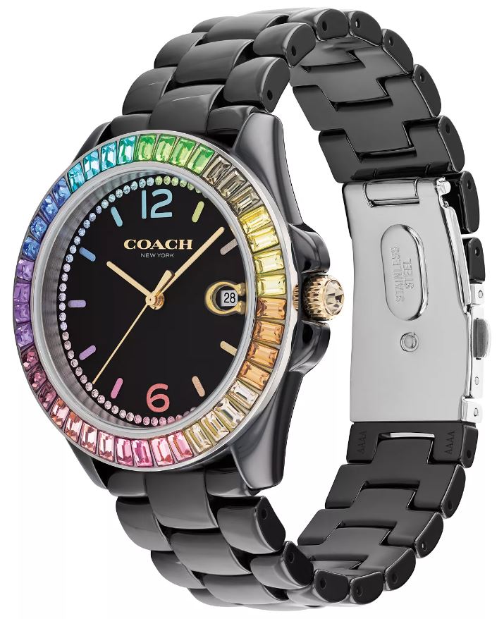 Reloj de pulsera de cerámica negra Coach Greyson para mujer